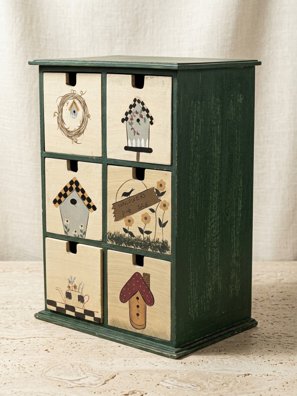 Vintage Hand-Painted Wooden 6-Drawer Trinket Chest Cottagecore Decor